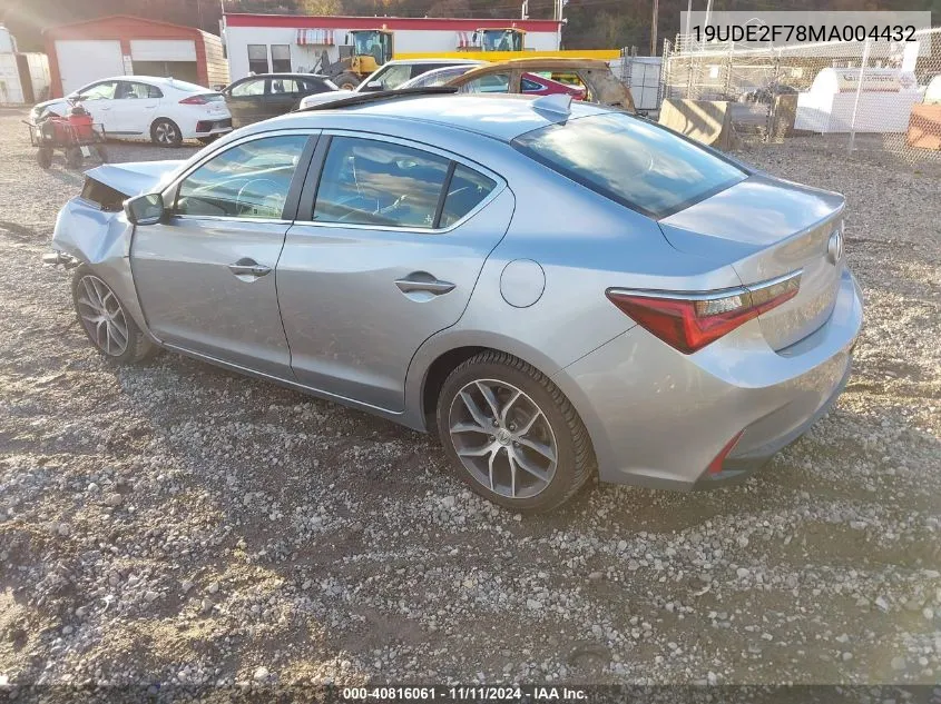 2021 Acura Ilx VIN: 19UDE2F78MA004432 Lot: 40816061