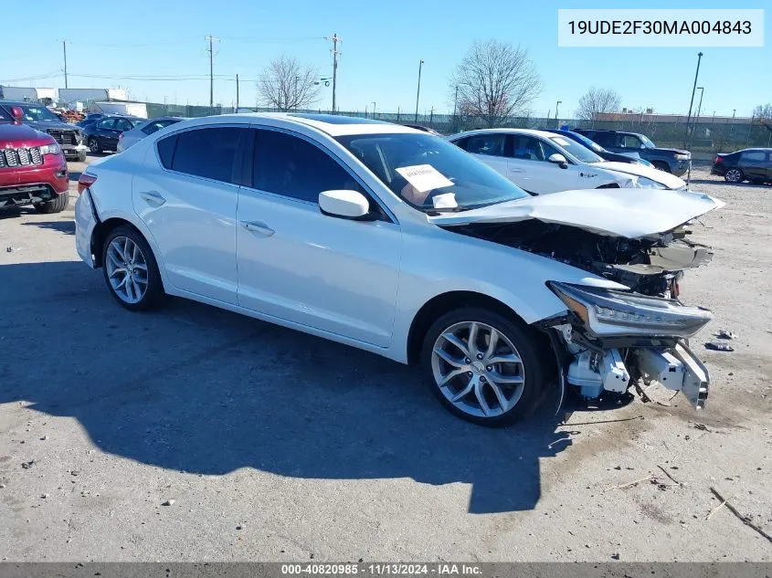 2021 Acura Ilx Standard VIN: 19UDE2F30MA004843 Lot: 40820985