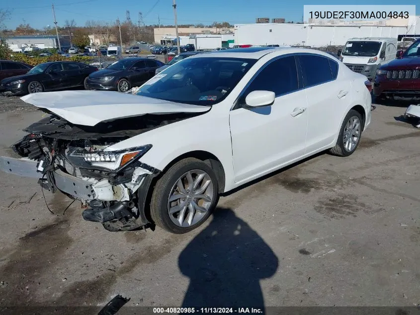 2021 Acura Ilx Standard VIN: 19UDE2F30MA004843 Lot: 40820985