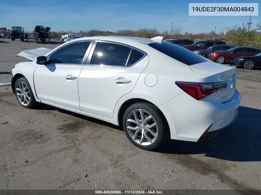 2021 Acura Ilx Standard VIN: 19UDE2F30MA004843 Lot: 40820985