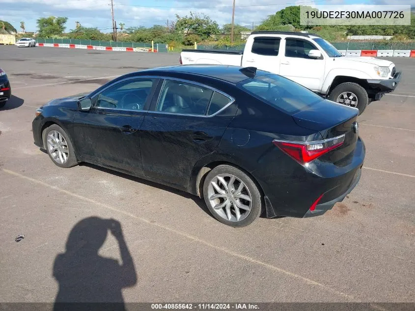 2021 Acura Ilx Standard VIN: 19UDE2F30MA007726 Lot: 40855642