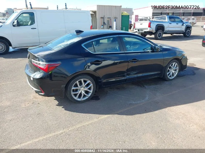 2021 Acura Ilx Standard VIN: 19UDE2F30MA007726 Lot: 40855642