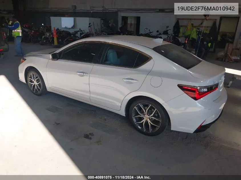 2021 Acura Ilx Premium Package/Technology Package VIN: 19UDE2F76MA010942 Lot: 40891075