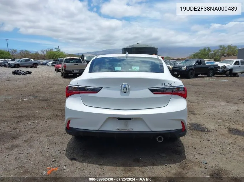 2022 Acura Ilx Standard VIN: 19UDE2F38NA000489 Lot: 39962430