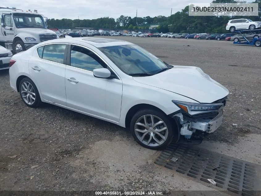 19UDE2F33NA002411 2022 Acura Ilx Standard