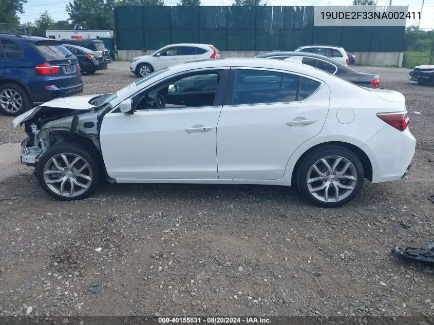 2022 Acura Ilx Standard VIN: 19UDE2F33NA002411 Lot: 40155831