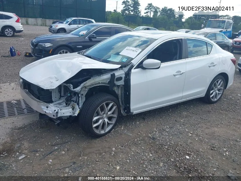 2022 Acura Ilx Standard VIN: 19UDE2F33NA002411 Lot: 40155831