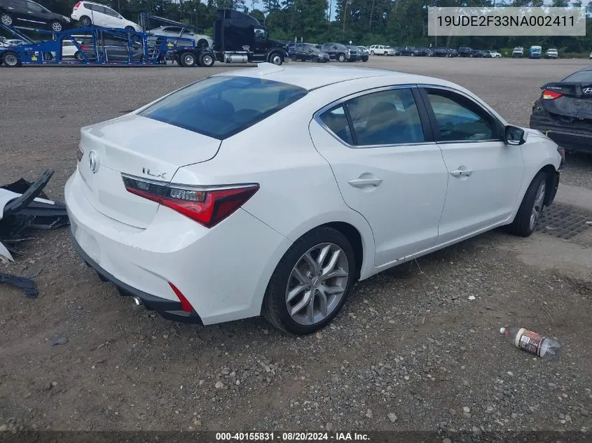 2022 Acura Ilx Standard VIN: 19UDE2F33NA002411 Lot: 40155831