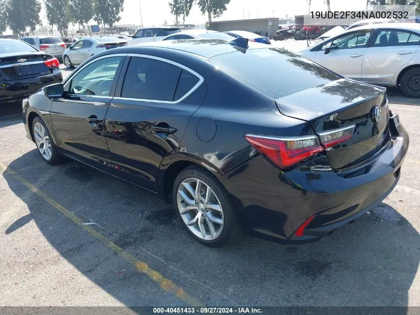 2022 Acura Ilx Standard VIN: 19UDE2F34NA002532 Lot: 40451433