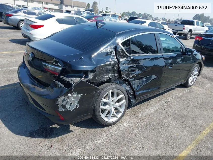 2022 Acura Ilx Standard VIN: 19UDE2F34NA002532 Lot: 40451433