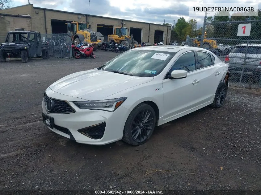 2022 Acura Ilx Premium A-Spec Packages/Technology A-Spec Packages VIN: 19UDE2F81NA008638 Lot: 40502942