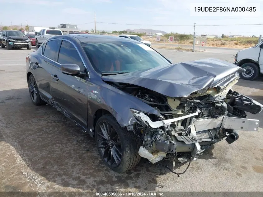 2022 Acura Ilx Premium A-Spec Packages/Technology A-Spec Packages VIN: 19UDE2F86NA000485 Lot: 40595066