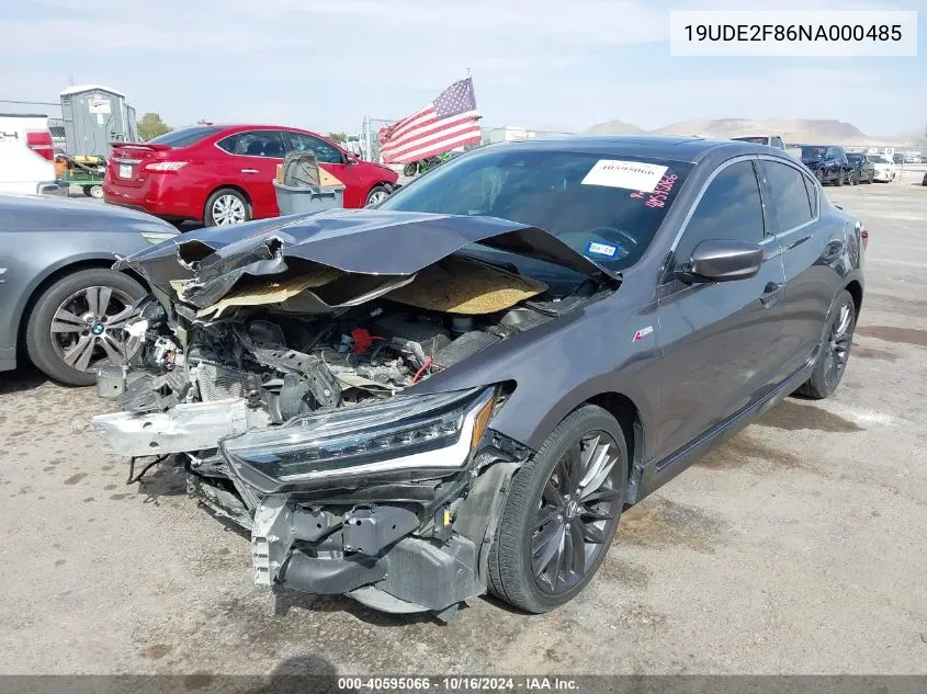 2022 Acura Ilx Premium A-Spec Packages/Technology A-Spec Packages VIN: 19UDE2F86NA000485 Lot: 40595066