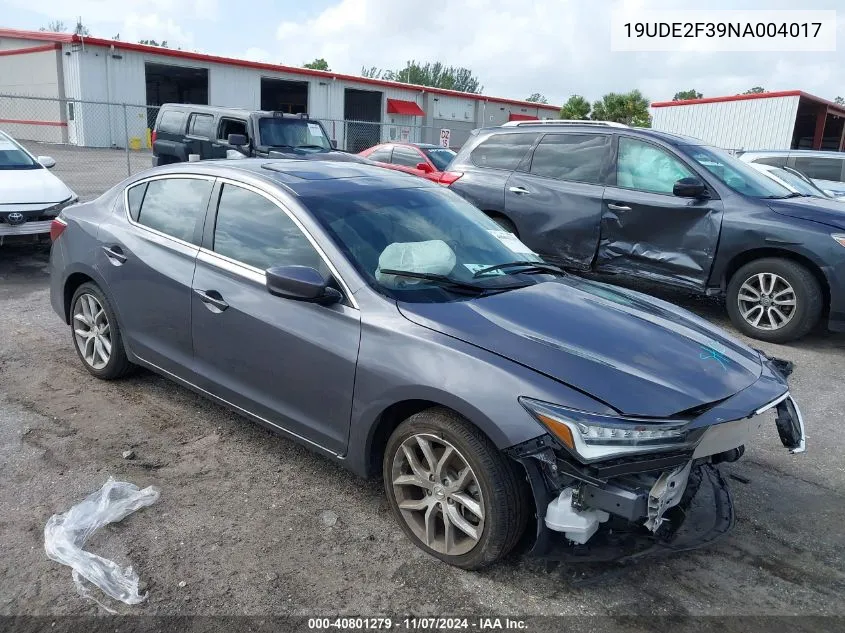 2022 Acura Ilx Standard VIN: 19UDE2F39NA004017 Lot: 40801279