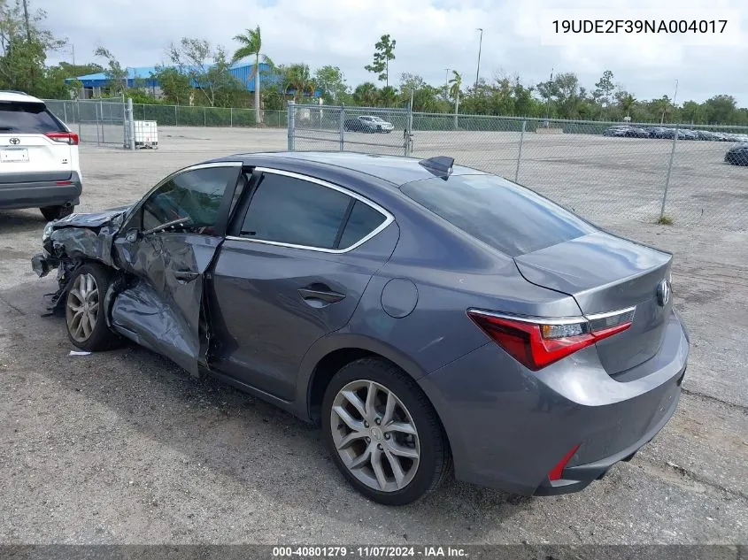 2022 Acura Ilx Standard VIN: 19UDE2F39NA004017 Lot: 40801279