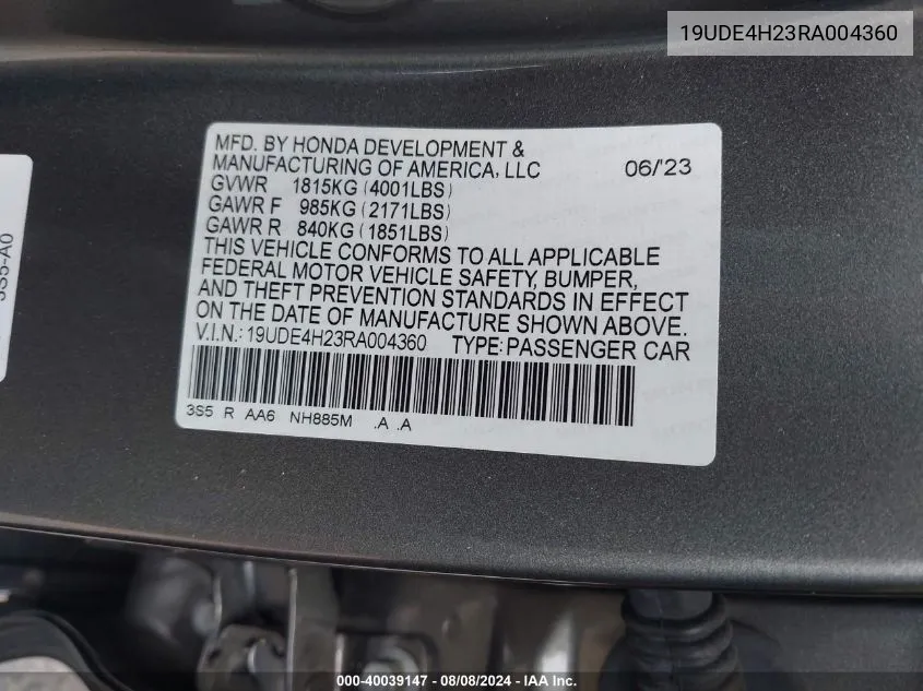 19UDE4H23RA004360 2024 Acura Integra