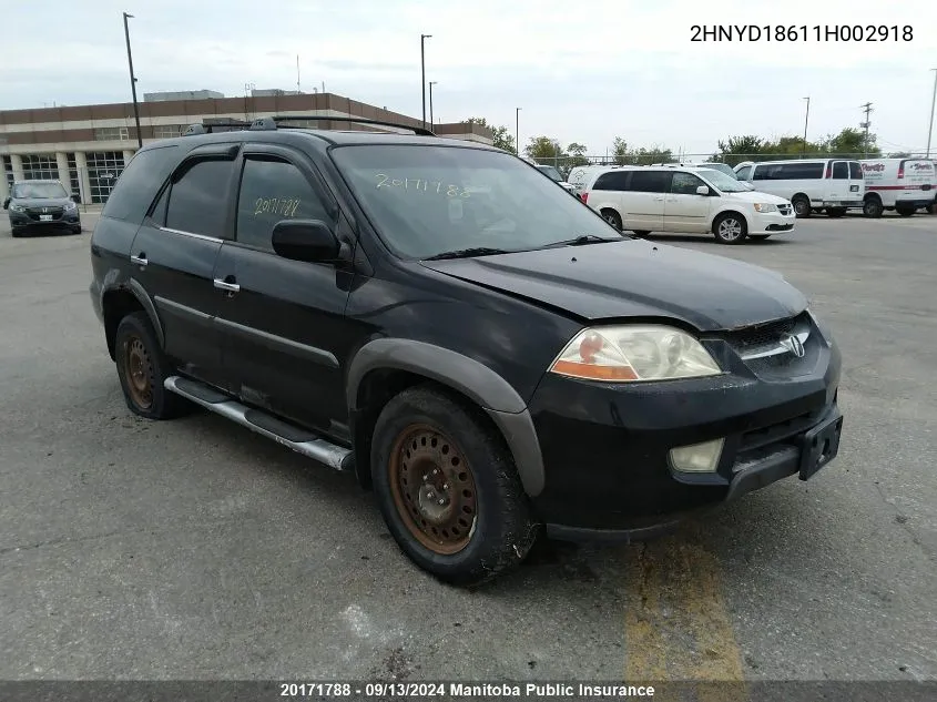 2001 Acura Mdx VIN: 2HNYD18611H002918 Lot: 20171788