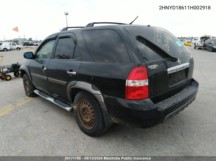 2001 Acura Mdx VIN: 2HNYD18611H002918 Lot: 20171788