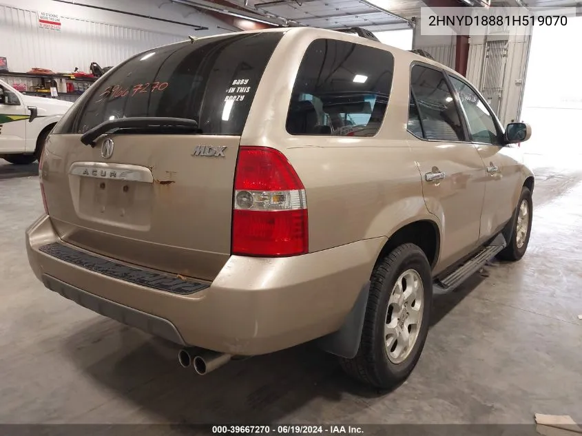 2001 Acura Mdx VIN: 2HNYD18881H519070 Lot: 39667270