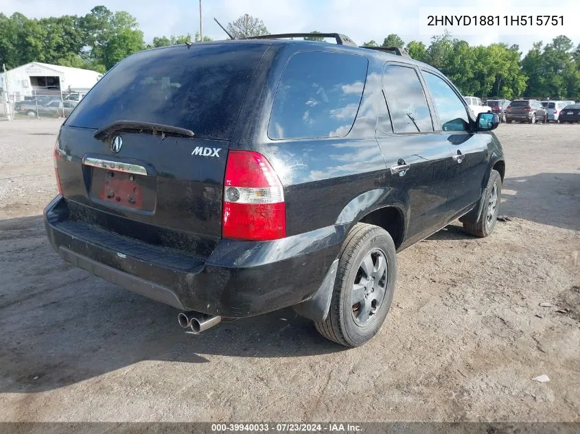 2001 Acura Mdx VIN: 2HNYD18811H515751 Lot: 39940033