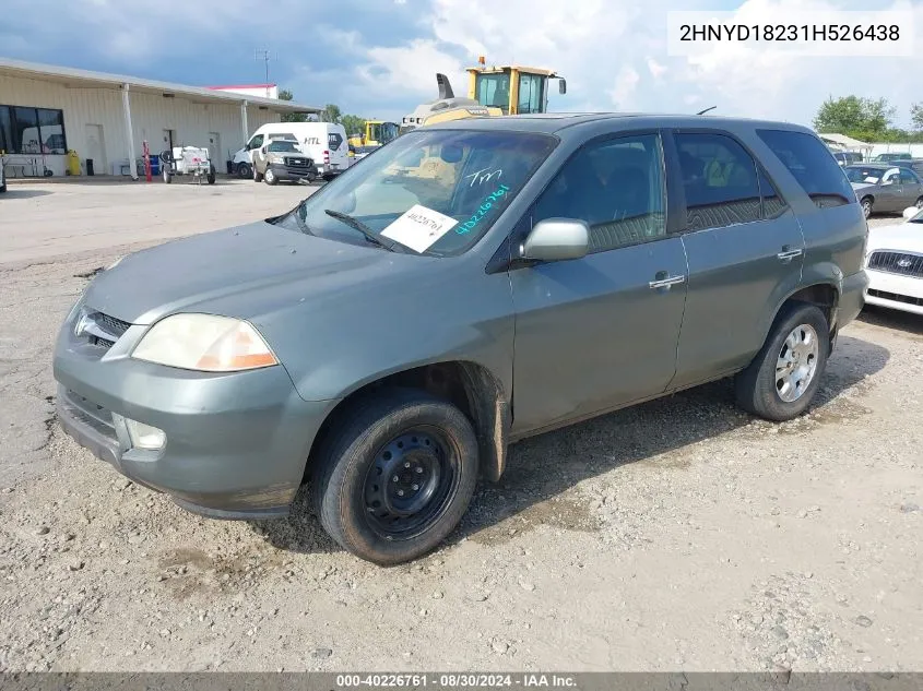 2001 Acura Mdx VIN: 2HNYD18231H526438 Lot: 40226761