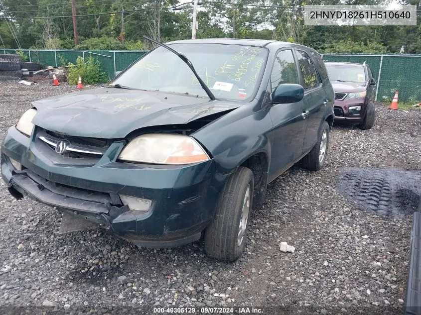 2001 Acura Mdx VIN: 2HNYD18261H510640 Lot: 40305129