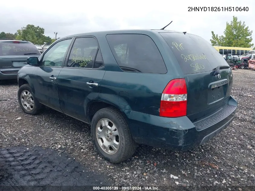 2001 Acura Mdx VIN: 2HNYD18261H510640 Lot: 40305129