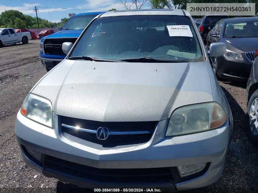 2002 Acura Mdx 3.5L (A5) VIN: 2HNYD18272H540361 Lot: 38841569