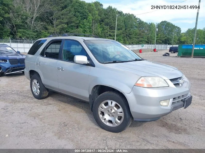 2002 Acura Mdx VIN: 2HNYD18242H514994 Lot: 39720817