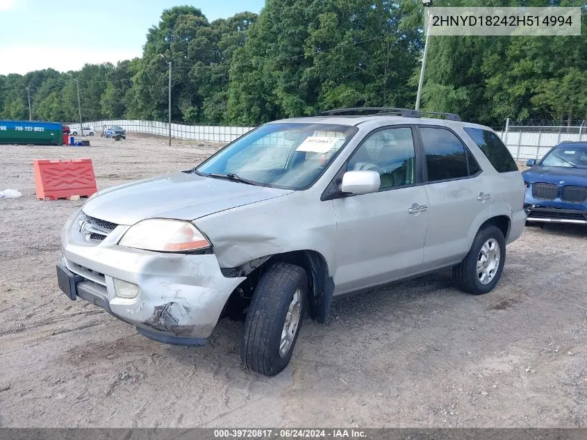 2002 Acura Mdx VIN: 2HNYD18242H514994 Lot: 39720817