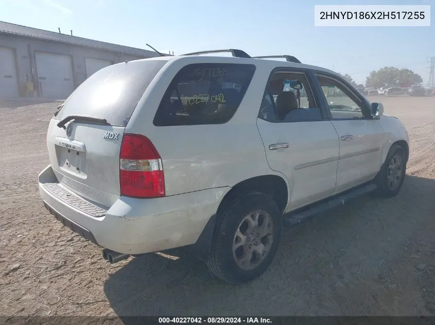 2002 Acura Mdx VIN: 2HNYD186X2H517255 Lot: 40227042