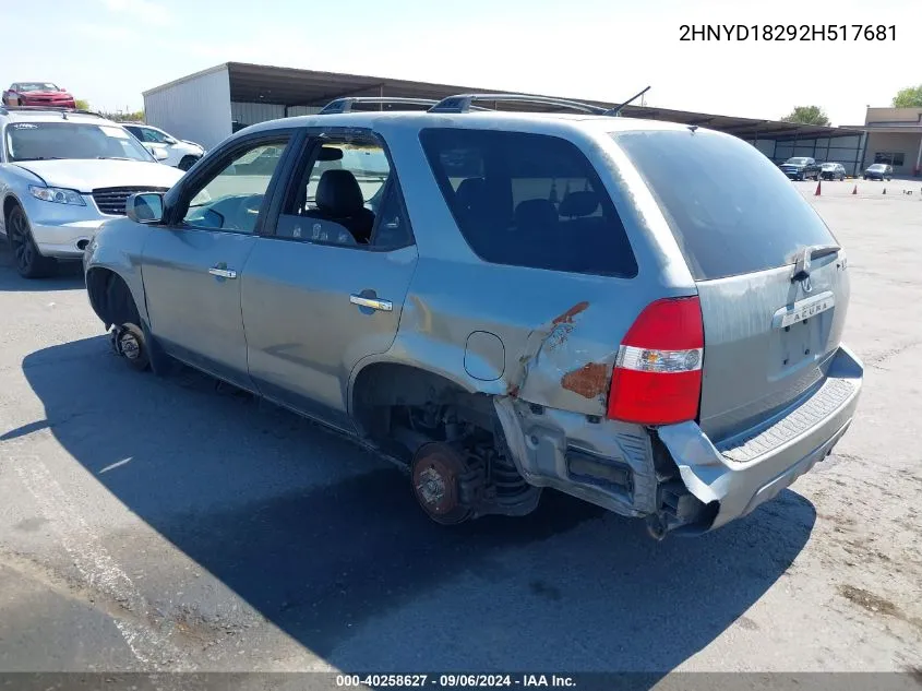 2002 Acura Mdx VIN: 2HNYD18292H517681 Lot: 40258627