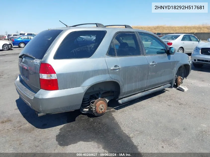 2002 Acura Mdx VIN: 2HNYD18292H517681 Lot: 40258627