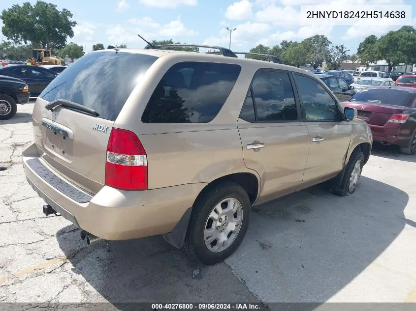 2002 Acura Mdx VIN: 2HNYD18242H514638 Lot: 40276800