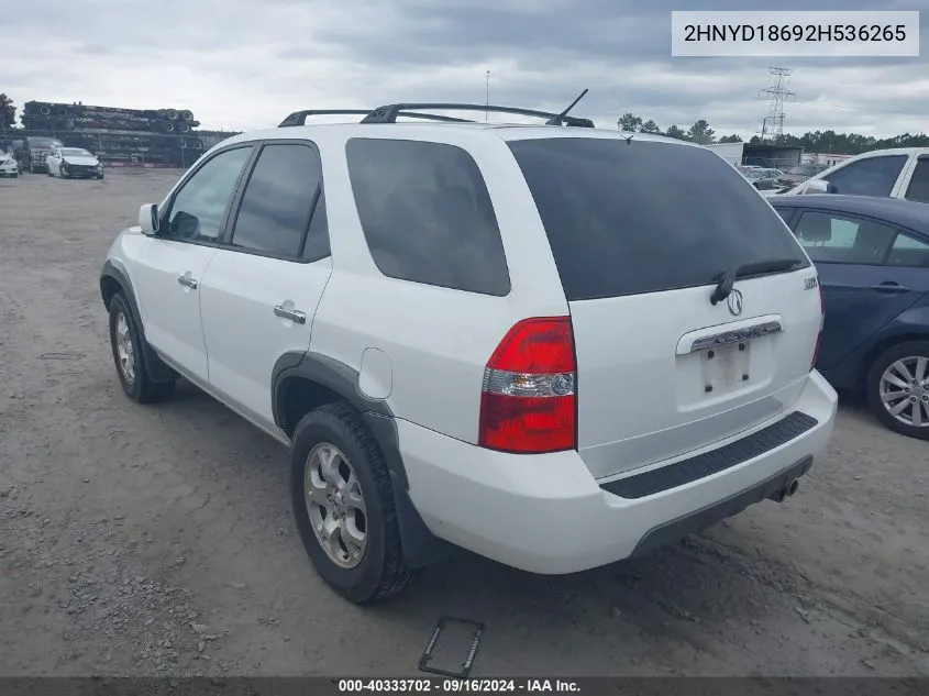 2002 Acura Mdx Touring VIN: 2HNYD18692H536265 Lot: 40333702