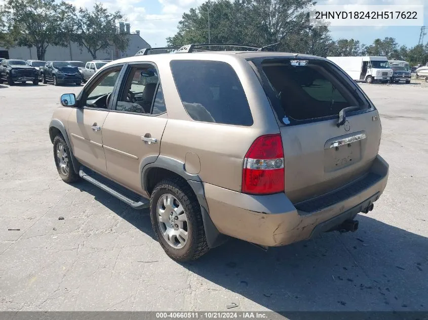 2002 Acura Mdx VIN: 2HNYD18242H517622 Lot: 40660511