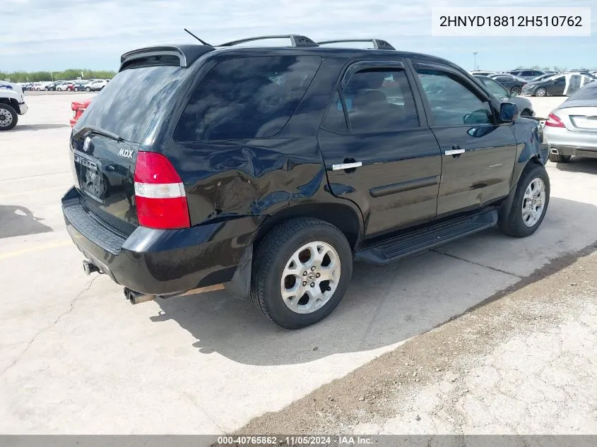 2002 Acura Mdx VIN: 2HNYD18812H510762 Lot: 40765862