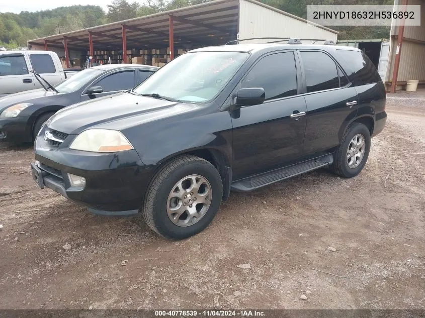 2002 Acura Mdx VIN: 2HNYD18632H536892 Lot: 40778539