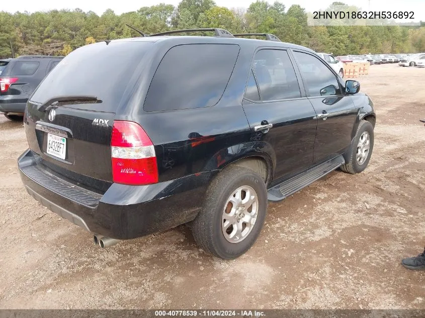 2002 Acura Mdx VIN: 2HNYD18632H536892 Lot: 40778539