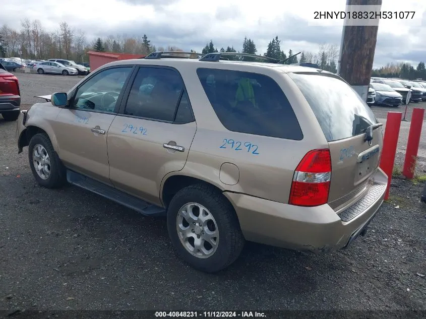 2002 Acura Mdx VIN: 2HNYD18832H531077 Lot: 40848231