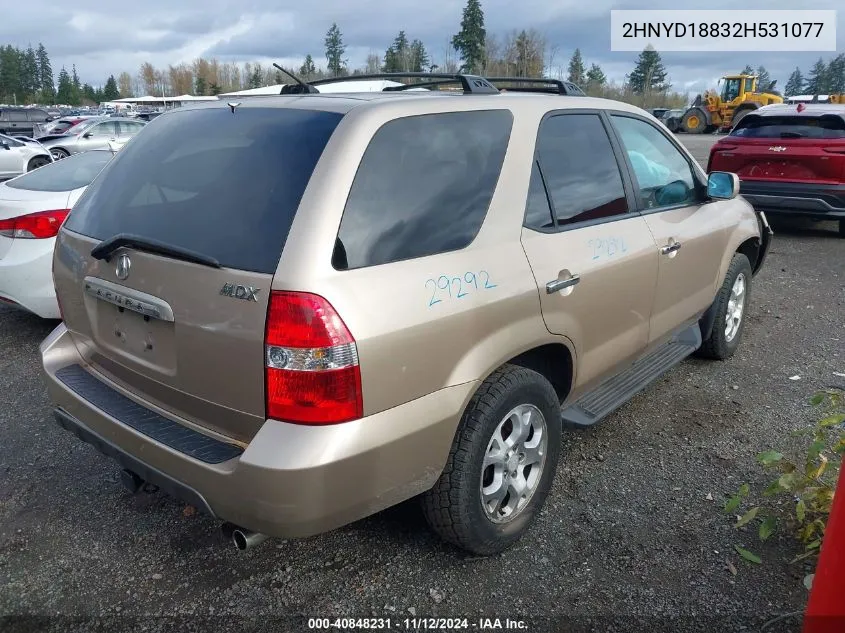 2002 Acura Mdx VIN: 2HNYD18832H531077 Lot: 40848231