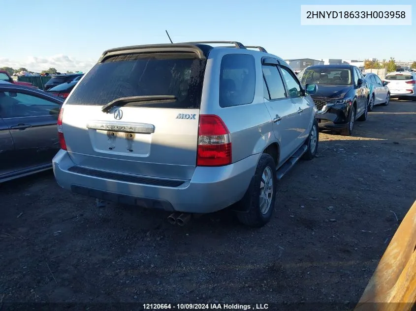 2003 Acura Mdx VIN: 2HNYD18633H003958 Lot: 12120664