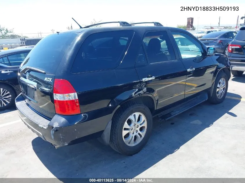 2003 Acura Mdx VIN: 2HNYD18833H509193 Lot: 40113625