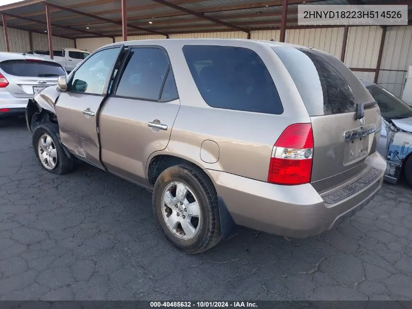 2003 Acura Mdx VIN: 2HNYD18223H514526 Lot: 40485632