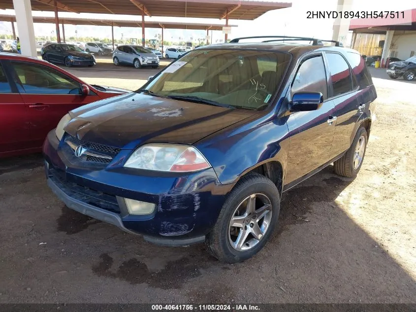 2003 Acura Mdx VIN: 2HNYD18943H547511 Lot: 40641756