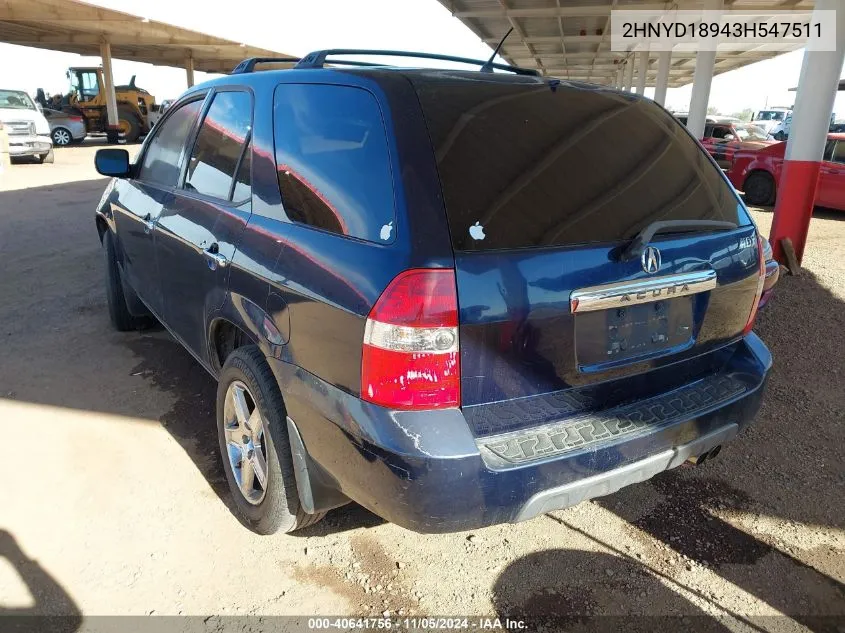 2003 Acura Mdx VIN: 2HNYD18943H547511 Lot: 40641756