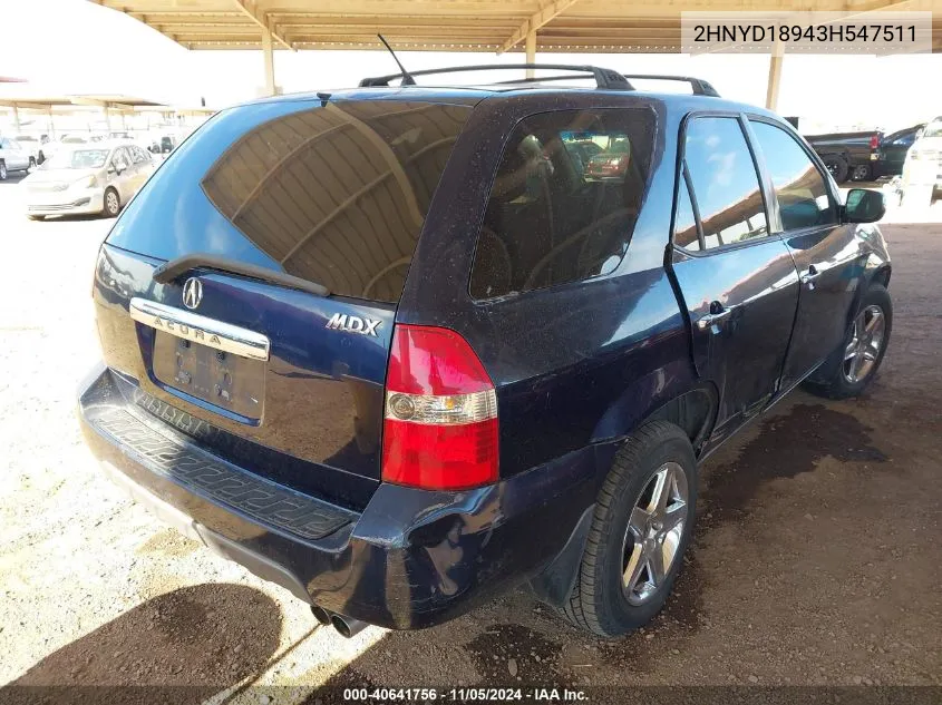 2003 Acura Mdx VIN: 2HNYD18943H547511 Lot: 40641756