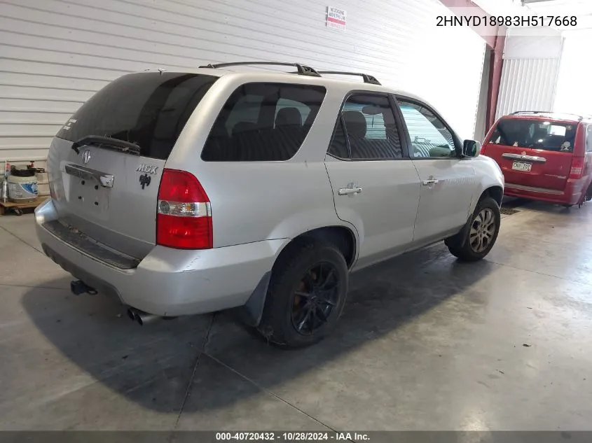 2003 Acura Mdx VIN: 2HNYD18983H517668 Lot: 40720432