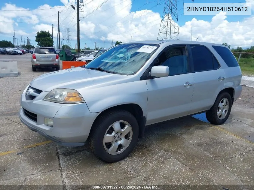 2004 Acura Mdx VIN: 2HNYD18264H510612 Lot: 39731927