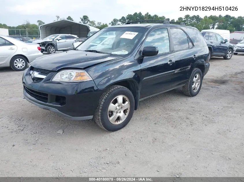 2004 Acura Mdx VIN: 2HNYD18294H510426 Lot: 40180075